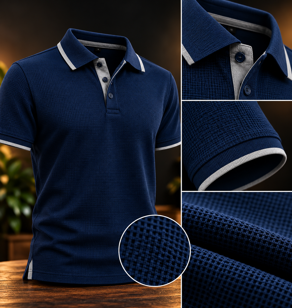Polo Waffit azul navy con detalle de tejido