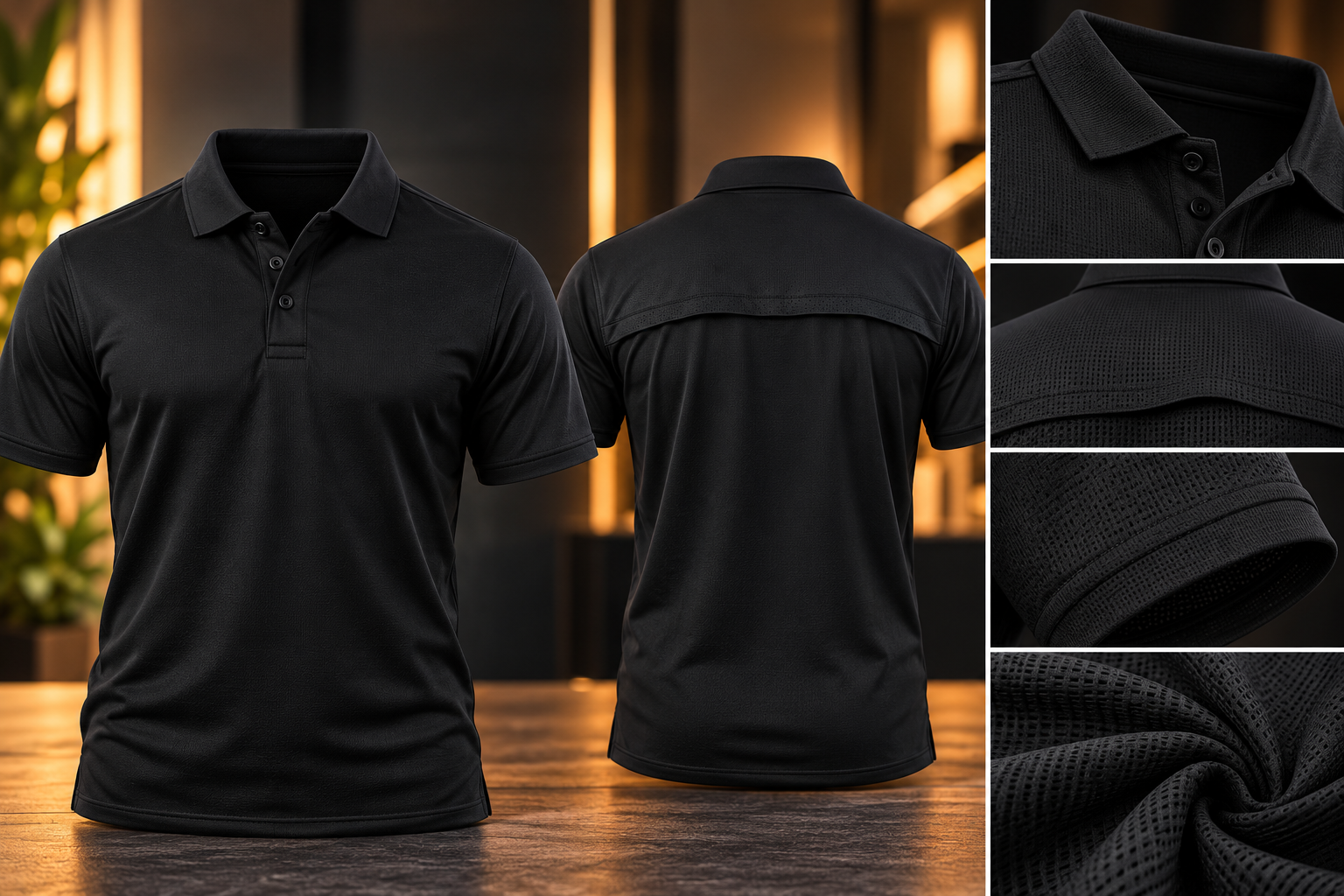 Polo Columbia U-Grid negra, frente y espalda