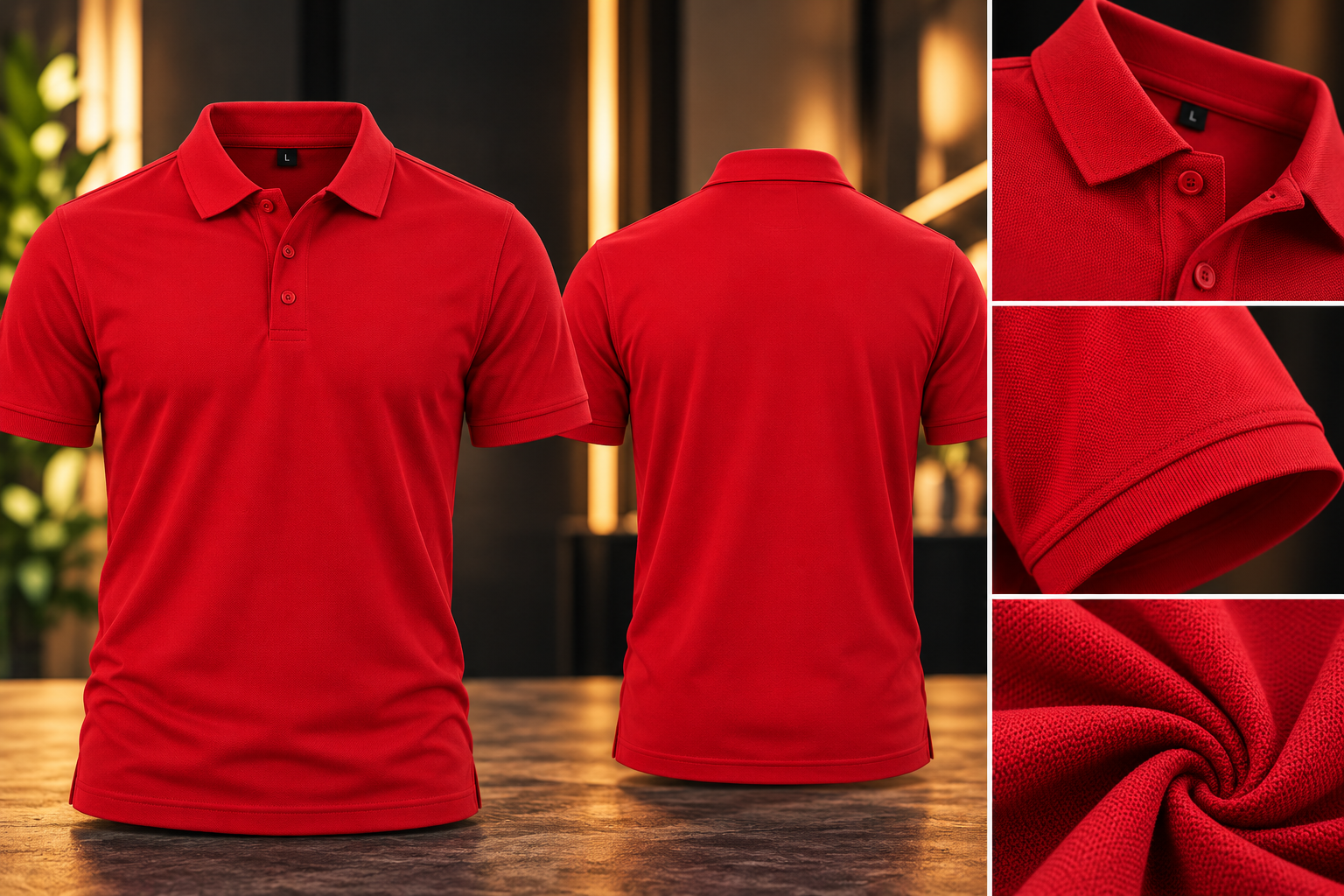 Polo Piqué roja, frente y espalda
