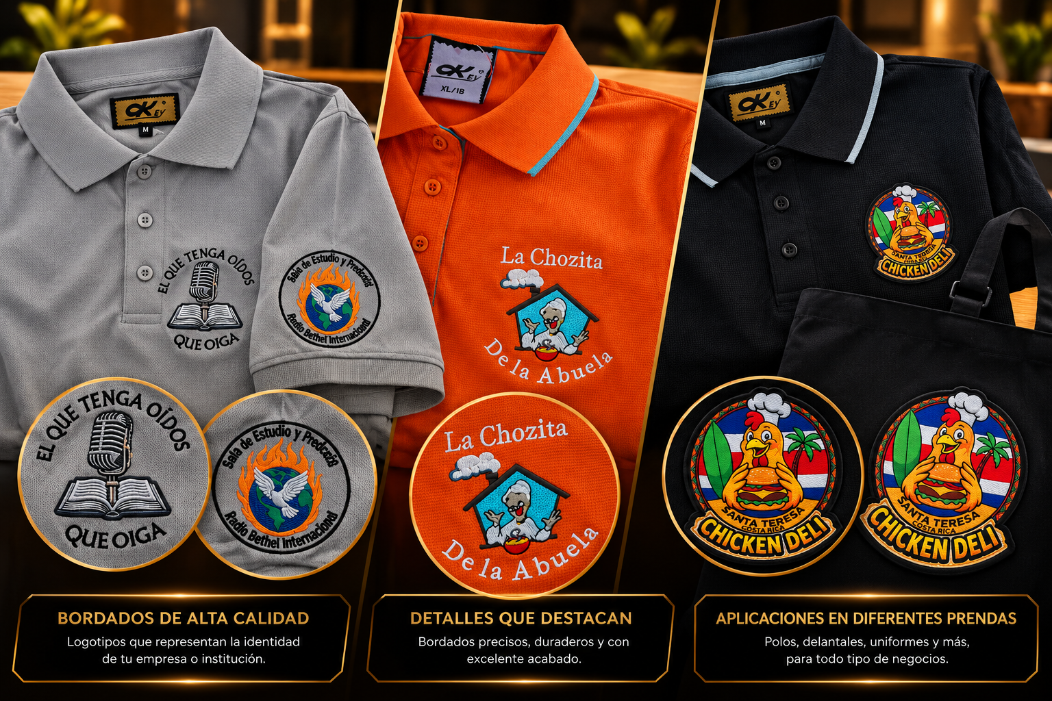 Polos corporativas bordadas con diferentes logotipos